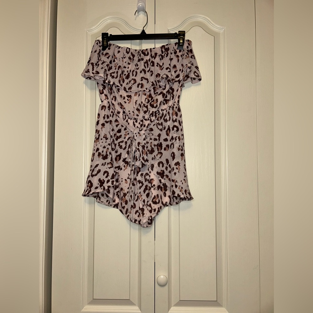 Blue Blush Pink and Brown Leopard Print Sleeveless Romper